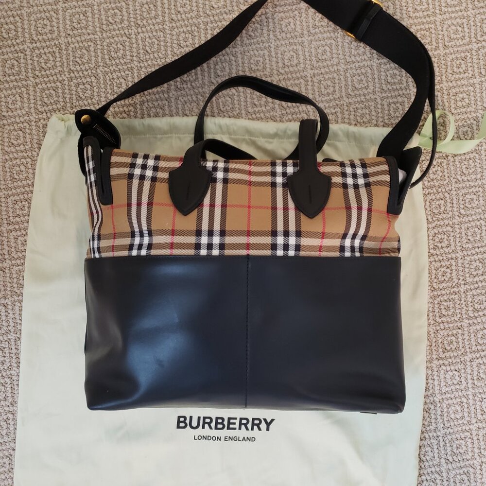 BURBERRY Diaper Tote Bag with Calf Grain Leather & Gold Trim - Picture 2 of 8